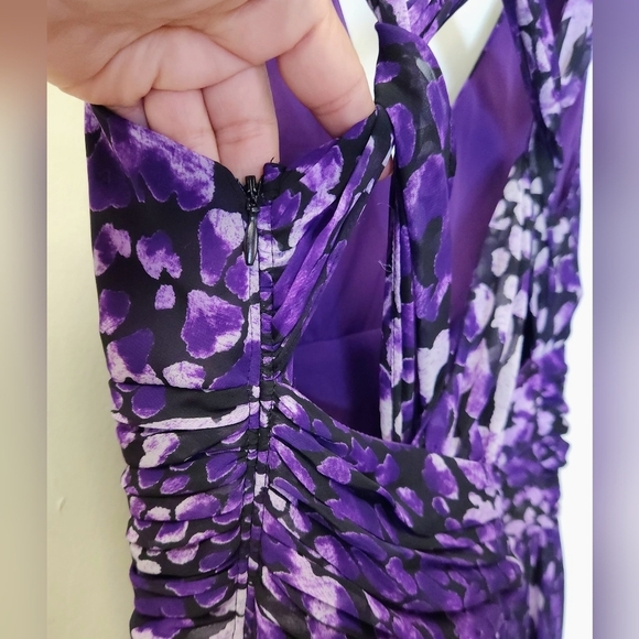 Hailey by Adrianna Papell Purple Criss-Cross Back Chiffon Sheer Maxi Dress SZ 12 - Picture 11 of 16